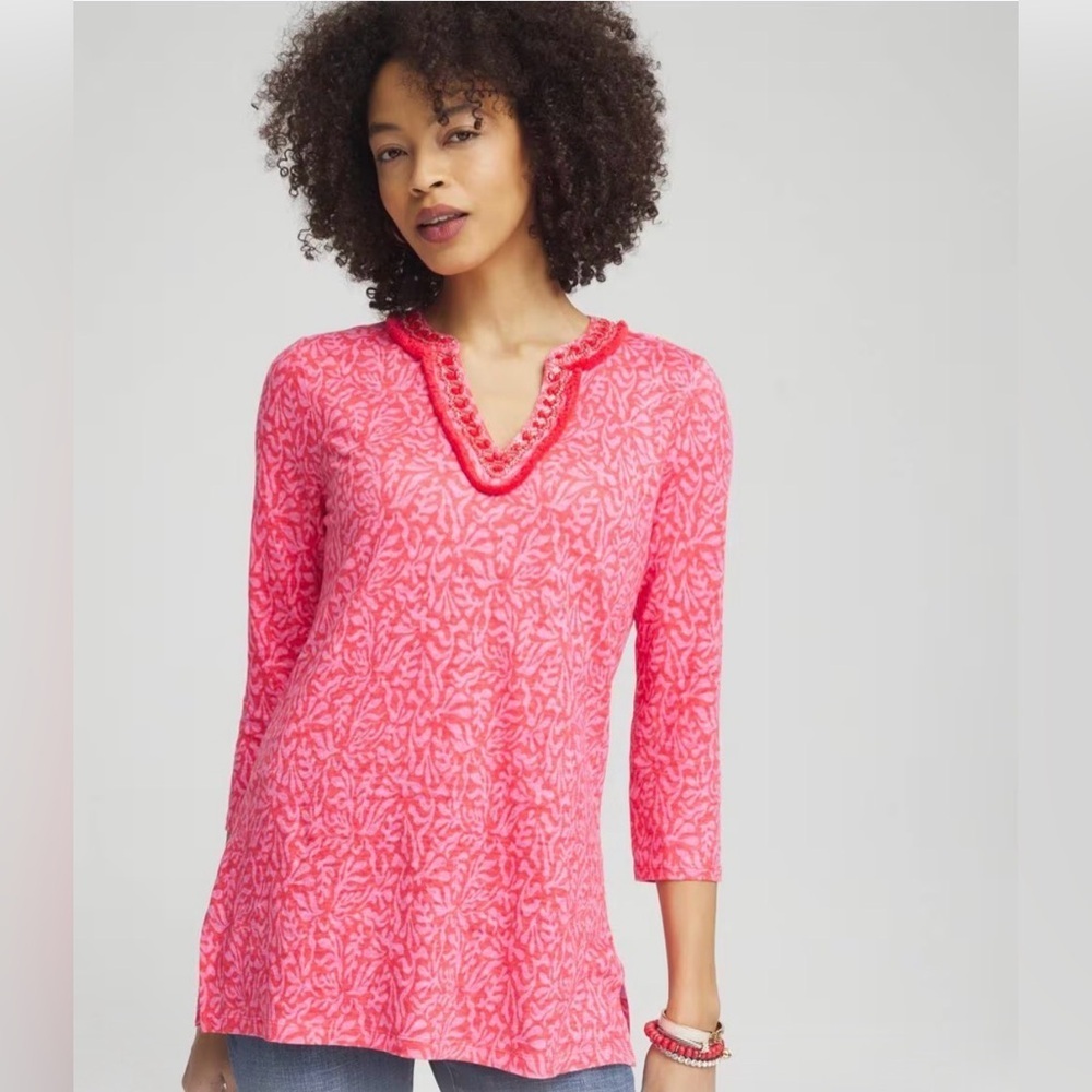 Chico's Vibrant Red/pink Patterned Tunic